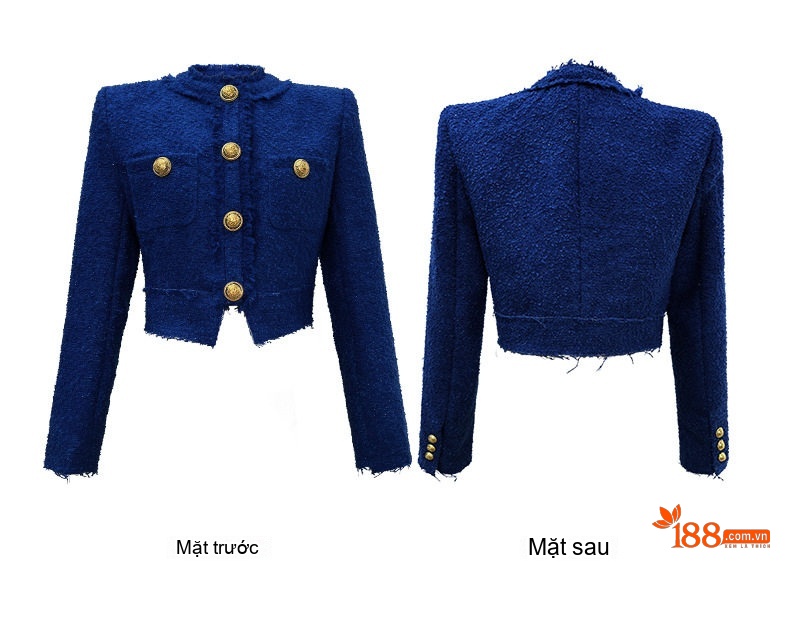 Áo Khoác Tiểu Thư Nữ Kiểu Dáng Croptop Thô Hoa Màu Trắng, Xanh Navy chi tiết 7
