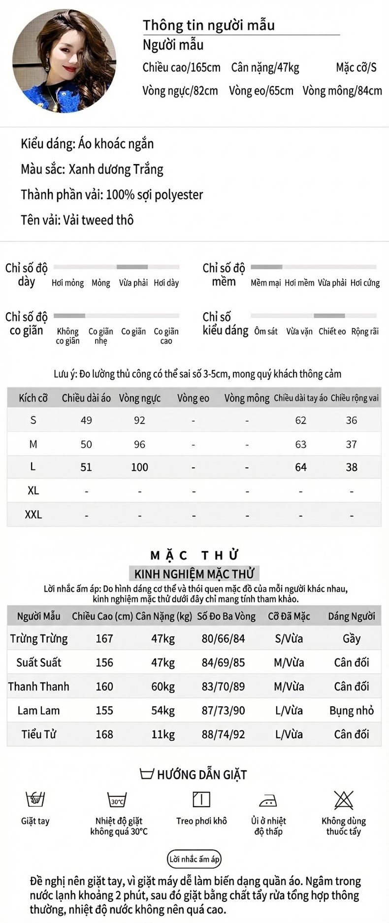 Áo Khoác Tiểu Thư Nữ Kiểu Dáng Croptop Thô Hoa Màu Trắng, Xanh Navy chi tiết 2