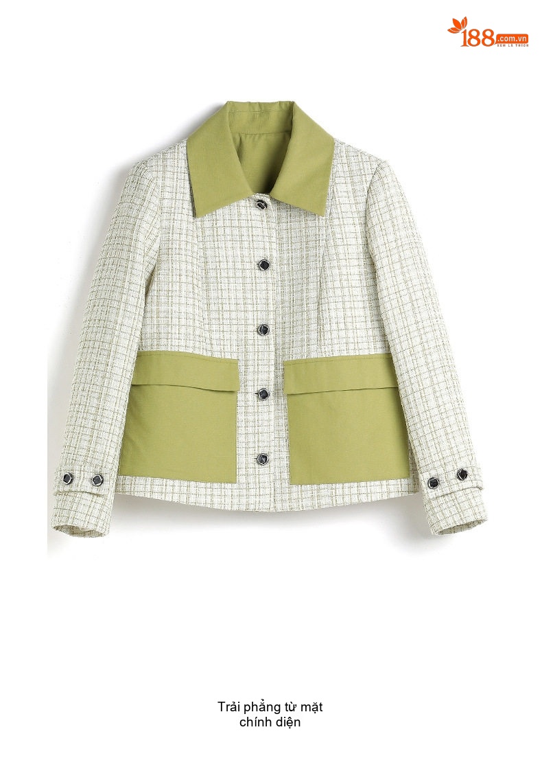 Áo Khoác Tiểu Thư Tay Dài Ngắn Dáng Croptop Thiết Kế Kẻ Caro Màu Xanh Lá, Xanh Dương, Đen chi tiết 30