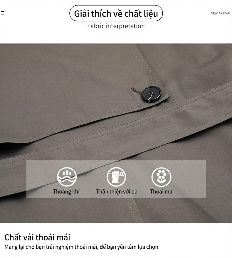 Áo Khoác Trench Coat Nữ Dáng Dài Vừa Phong Cách Anh Quốc Màu Be, Xám, Xanh Olive chi tiết 6