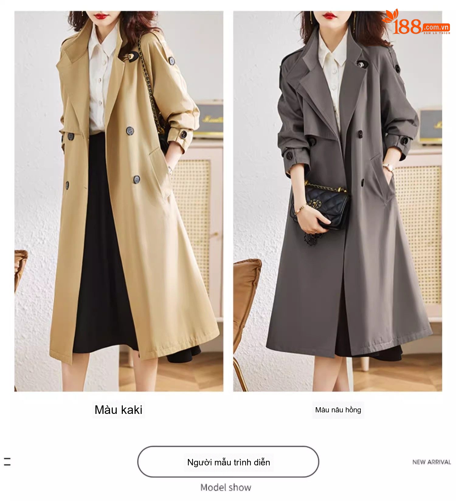 Áo Khoác Trench Coat Nữ Dáng Dài Vừa Phong Cách Anh Quốc Màu Be, Xám, Xanh Olive chi tiết 9