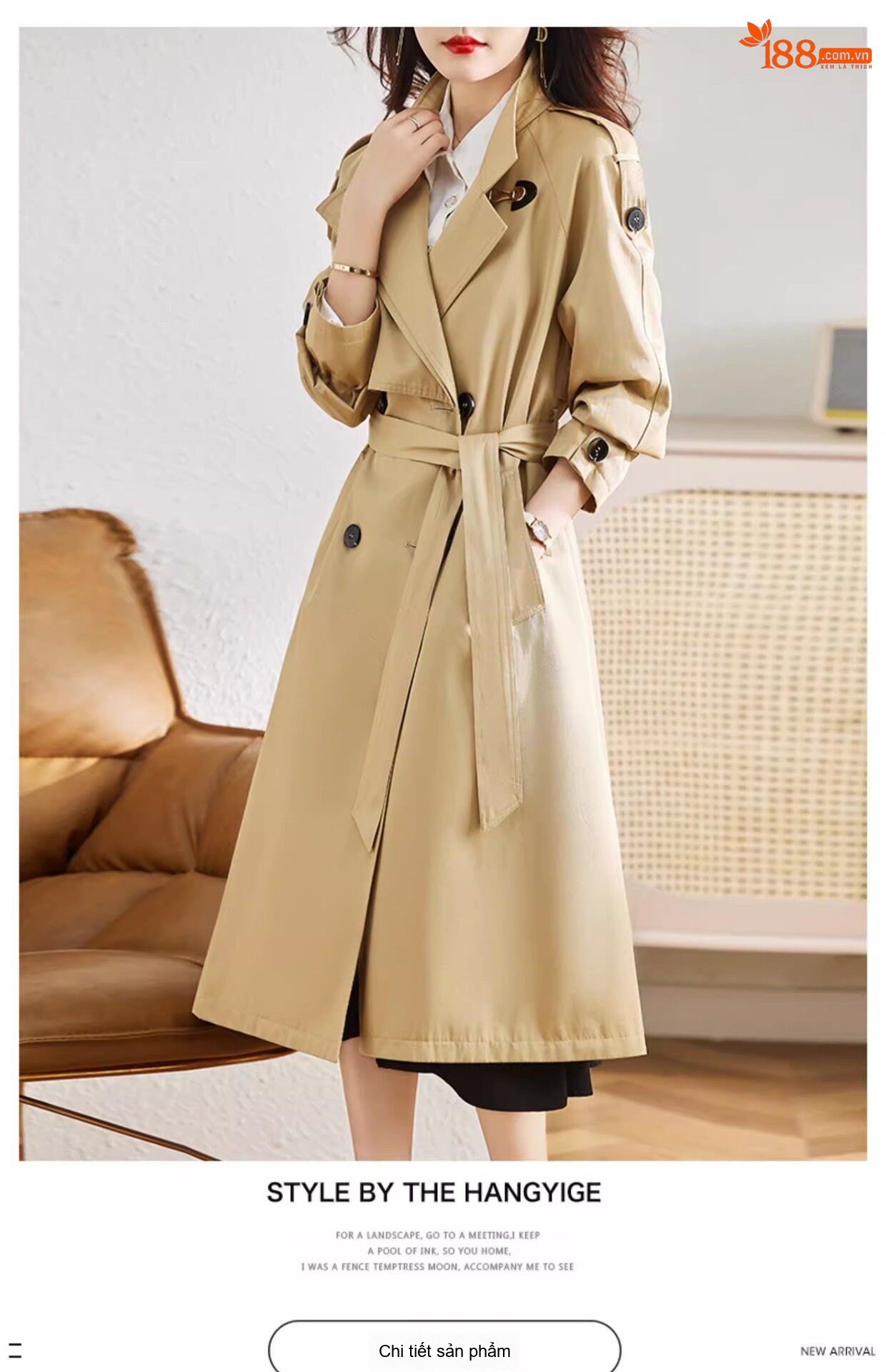 Áo Khoác Trench Coat Nữ Dáng Dài Vừa Phong Cách Anh Quốc Màu Be, Xám, Xanh Olive chi tiết 20