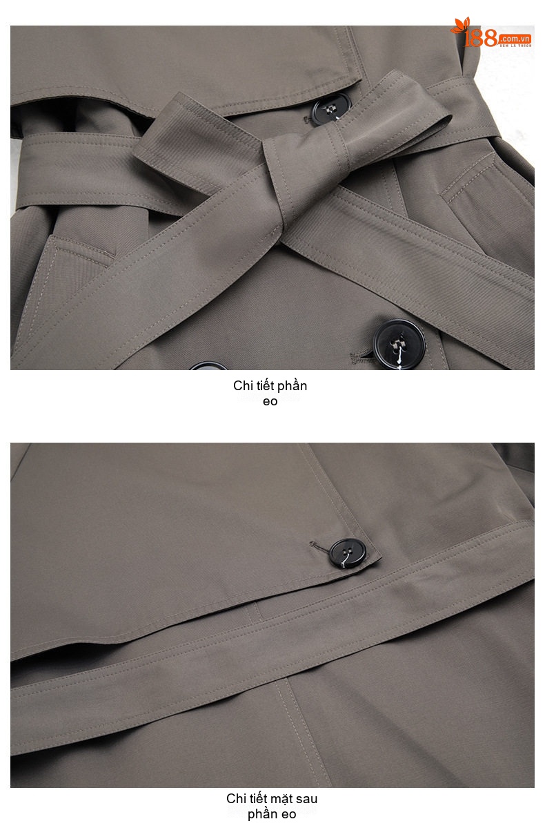 Áo Khoác Trench Coat Nữ Dáng Dài Vừa Phong Cách Anh Quốc Màu Be, Xám, Xanh Olive chi tiết 27