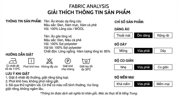 Áo Khoác Vest Nam Hai Mặt Lông Cừu Phong Cách Doanh Nhân Trung Niên Màu Đen, Xám, Nâu chi tiết 8
