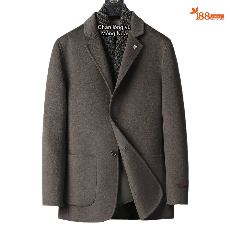 Áo Khoác Vest Nam Hai Mặt Lông Cừu Phong Cách Doanh Nhân Trung Niên Màu Đen, Xám, Nâu