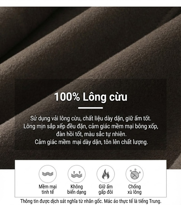 Áo Khoác Vest Nam Hai Mặt Lông Cừu Phong Cách Doanh Nhân Trung Niên Màu Đen, Xám, Nâu chi tiết 3