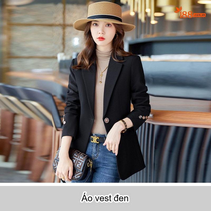 Áo Khoác Vest Nữ Dáng Rộng Phong Cách Thời Trang Thanh Lịch Màu Đen, Nâu