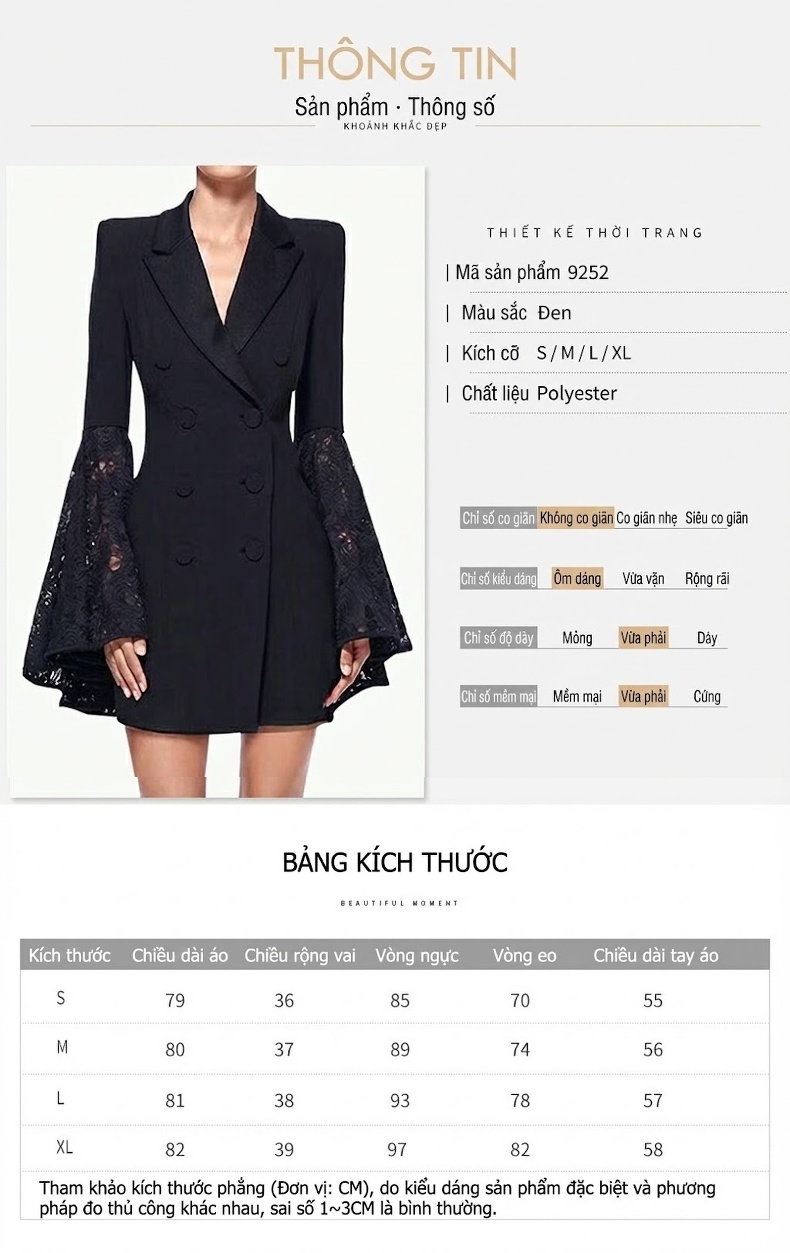 Áo Khoác Vest Nữ Tay Ren Xòe Phong Cách Châu Âu Thiết Kế Thời Trang Màu Đen chi tiết 1