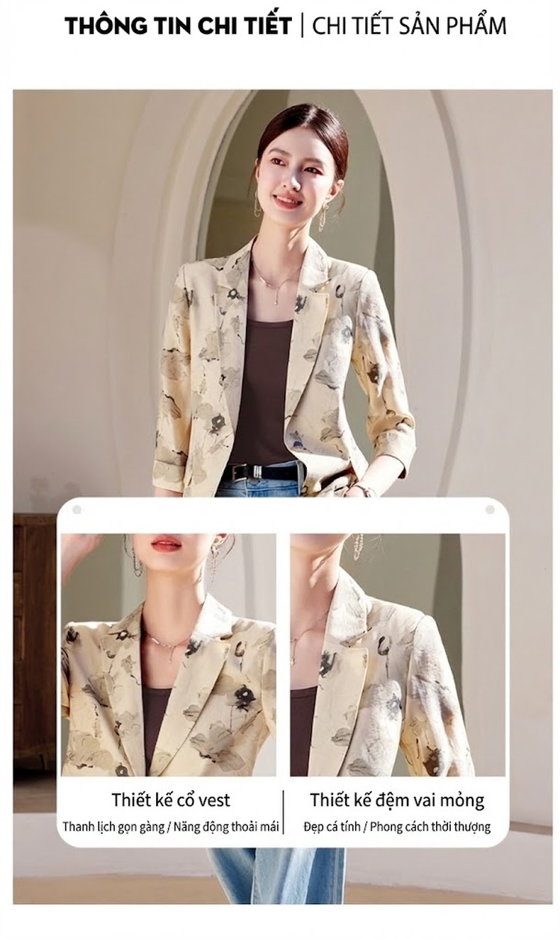 Áo Khoác Vest Nữ Thiên Sứ Tay Lỡ Họa Tiết Thời Trang Màu Trắng, Xanh Lá, Kaki chi tiết 6