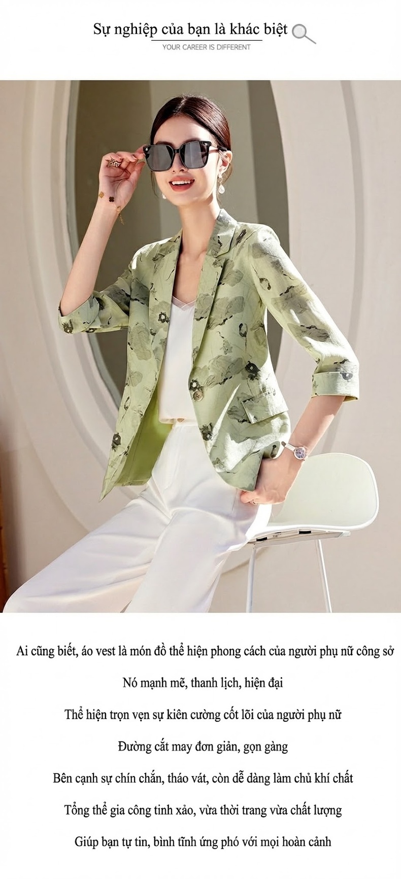 Áo Khoác Vest Nữ Thiên Sứ Tay Lỡ Họa Tiết Thời Trang Màu Trắng, Xanh Lá, Kaki chi tiết 3