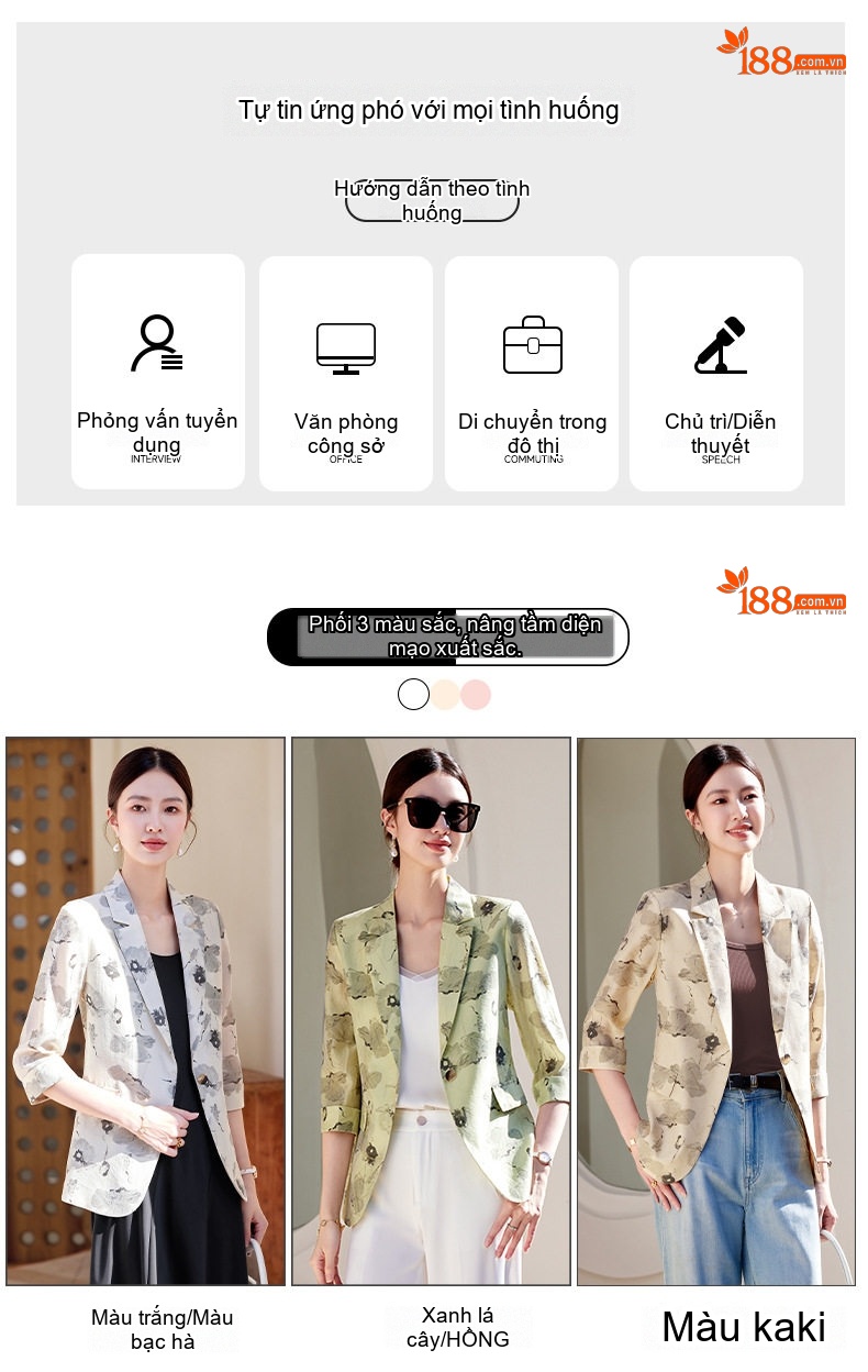 Áo Khoác Vest Nữ Thiên Sứ Tay Lỡ Họa Tiết Thời Trang Màu Trắng, Xanh Lá, Kaki chi tiết 4