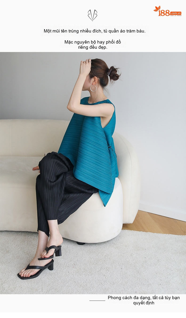 Áo Kiểu Nữ Ba Lỗ Dáng Rộng Xếp Ly Phong Cách Nhật Bản Màu Hồng, Xanh, Đen, Vàng... chi tiết 8