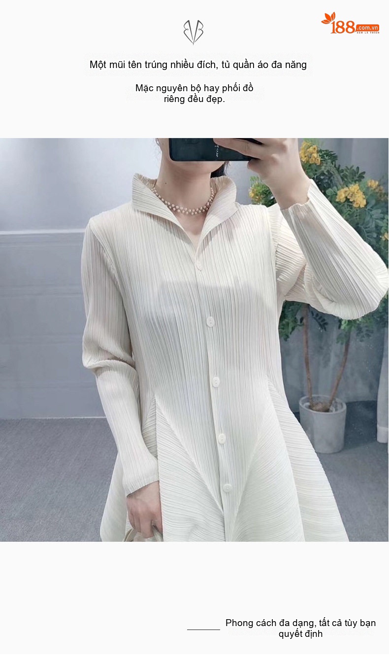 Áo Kiểu Nữ Dáng Xòe Ly Cổ Trụ Tay Dài Phong Cách Ins chi tiết 3