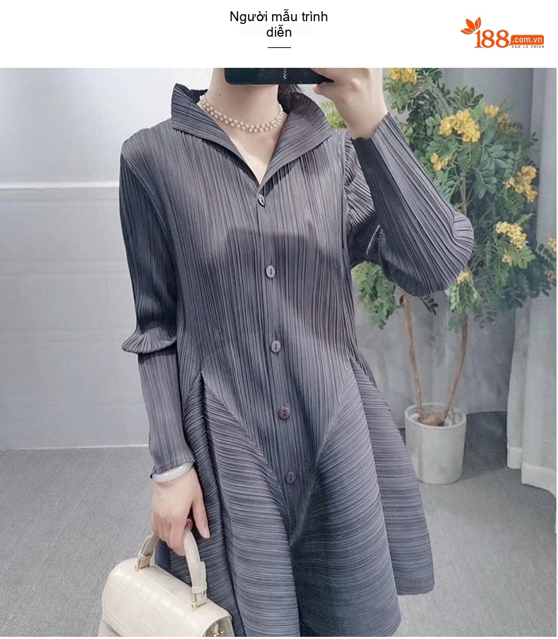 Áo Kiểu Nữ Dáng Xòe Ly Cổ Trụ Tay Dài Phong Cách Ins chi tiết 6