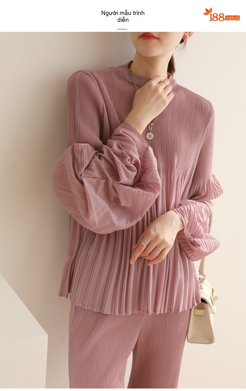 Áo Kiểu Nữ Tay Bồng Thiết Kế Ly Nhún Phong Cách Ulzzang Hàn Quốc Màu Hồng, Xanh, Xám, Trắng... chi tiết 6