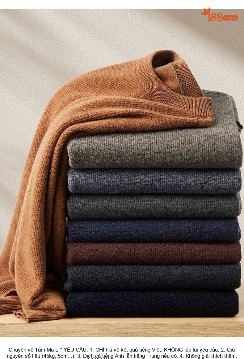 Áo Len Nam 100% Lông Cừu Merino Cổ Tròn Dày Dặn Màu Nâu, Xám, Đen, Xanh Navy chi tiết 3