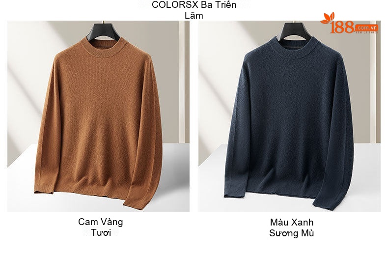 Áo Len Nam 100% Lông Cừu Merino Cổ Tròn Dày Dặn Màu Nâu, Xám, Đen, Xanh Navy chi tiết 4