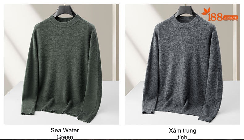 Áo Len Nam 100% Lông Cừu Merino Cổ Tròn Dày Dặn Màu Nâu, Xám, Đen, Xanh Navy chi tiết 5