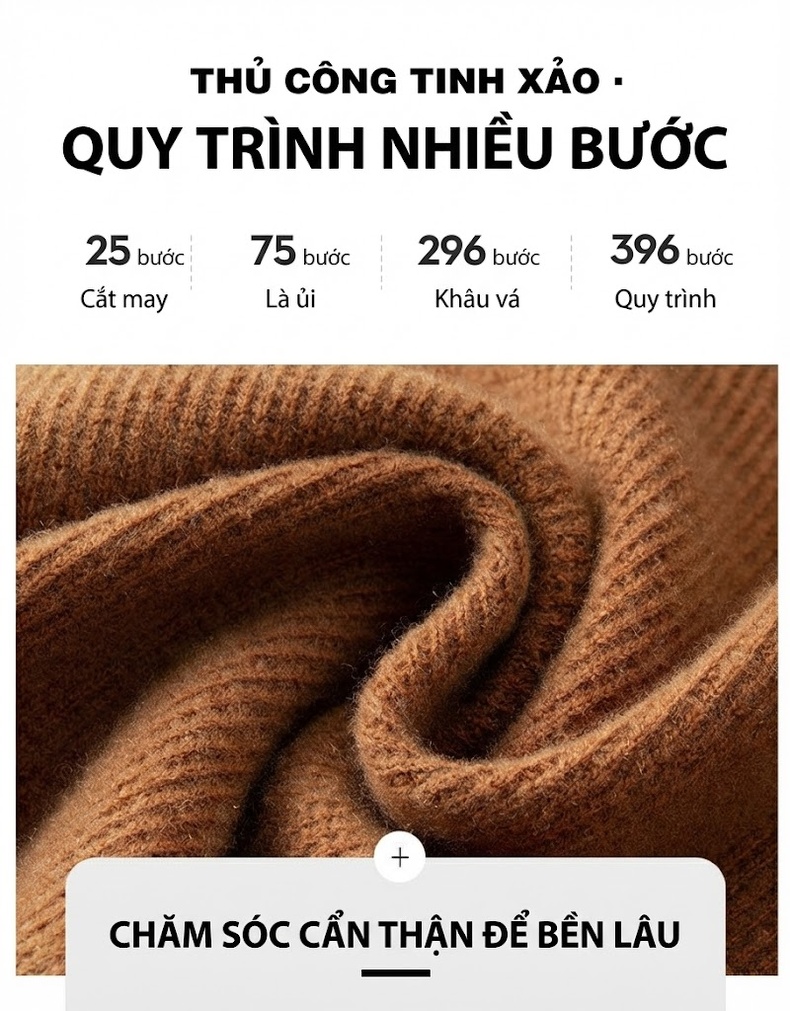 Áo Len Nam 100% Lông Cừu Merino Cổ Tròn Dày Dặn Màu Nâu, Xám, Đen, Xanh Navy chi tiết 8