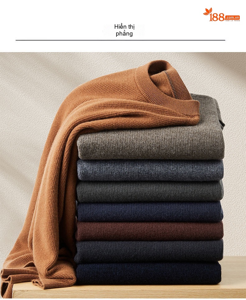 Áo Len Nam 100% Lông Cừu Merino Cổ Tròn Dày Dặn Màu Nâu, Xám, Đen, Xanh Navy chi tiết 10