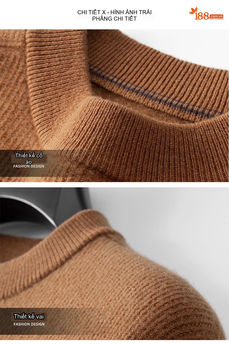 Áo Len Nam 100% Lông Cừu Merino Cổ Tròn Dày Dặn Màu Nâu, Xám, Đen, Xanh Navy chi tiết 20