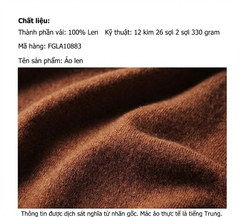 Áo Len Nam 100% Lông Cừu Merino Cổ Tròn Dày Dặn Màu Nâu, Xám, Đen, Xanh Navy chi tiết 1
