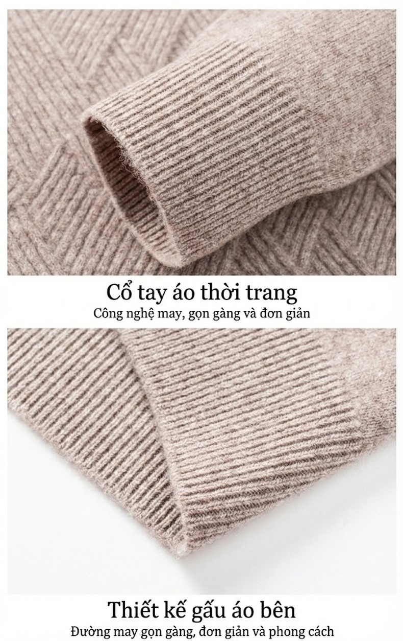 Áo Len Nam Cashmere Dệt Kim Cổ Tròn Dáng Ôm Màu Be, Đen, Xanh, Đỏ chi tiết 19