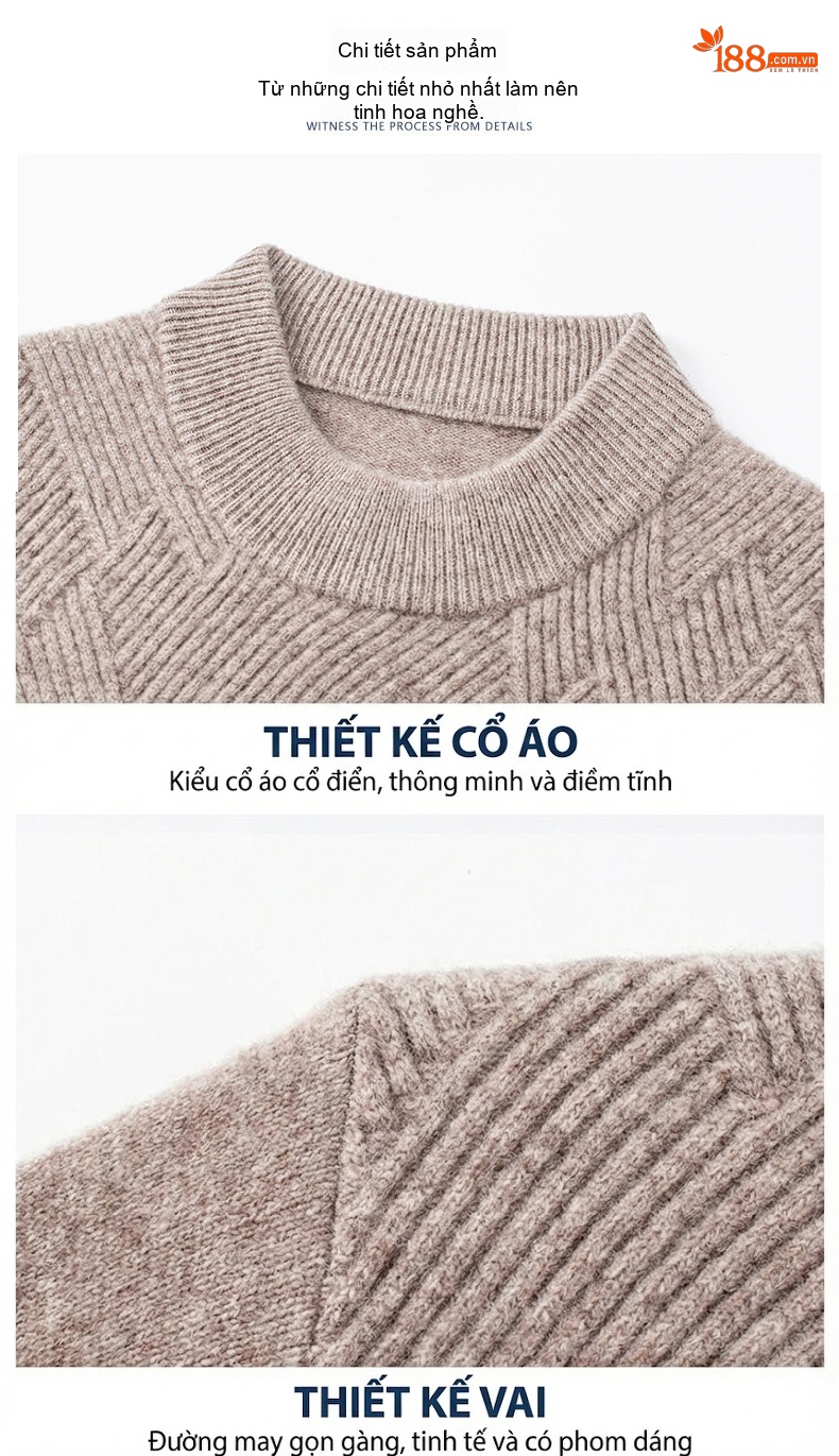 Áo Len Nam Cashmere Dệt Kim Cổ Tròn Dáng Ôm Màu Be, Đen, Xanh, Đỏ chi tiết 18