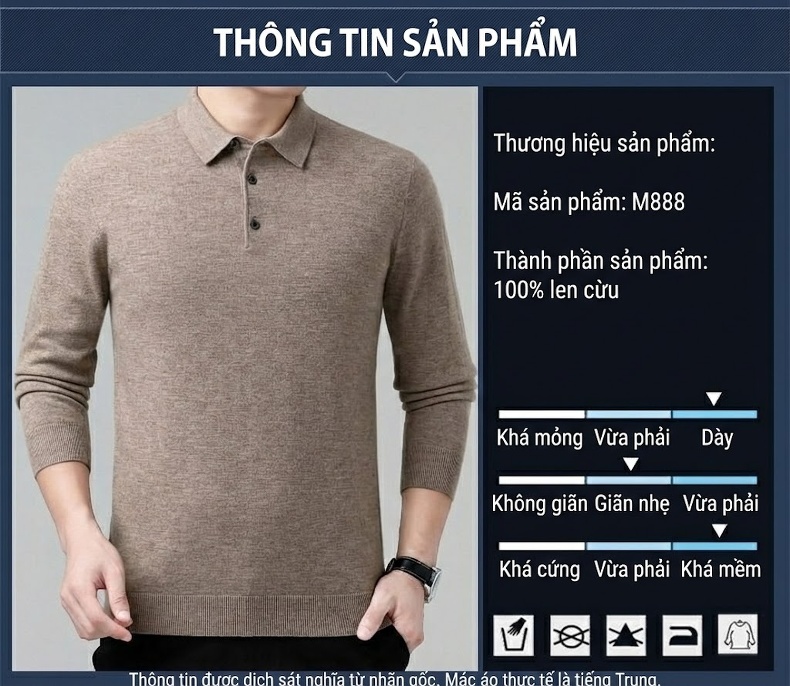 Áo Len Nam Cổ Bẻ Erdos Wool Dày Dặn Kiểu Chui Đầu Dành Cho Trung Niên Màu Be, Xám, Đỏ, Đỏ Tía chi tiết 3