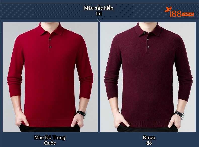Áo Len Nam Cổ Bẻ Erdos Wool Dày Dặn Kiểu Chui Đầu Dành Cho Trung Niên Màu Be, Xám, Đỏ, Đỏ Tía chi tiết 4