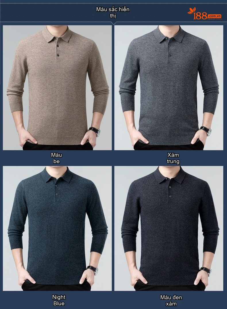 Áo Len Nam Cổ Bẻ Erdos Wool Dày Dặn Kiểu Chui Đầu Dành Cho Trung Niên Màu Be, Xám, Đỏ, Đỏ Tía chi tiết 5