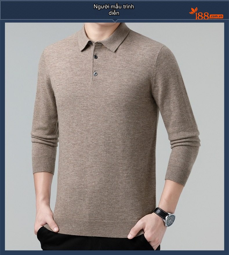 Áo Len Nam Cổ Bẻ Erdos Wool Dày Dặn Kiểu Chui Đầu Dành Cho Trung Niên Màu Be, Xám, Đỏ, Đỏ Tía chi tiết 6