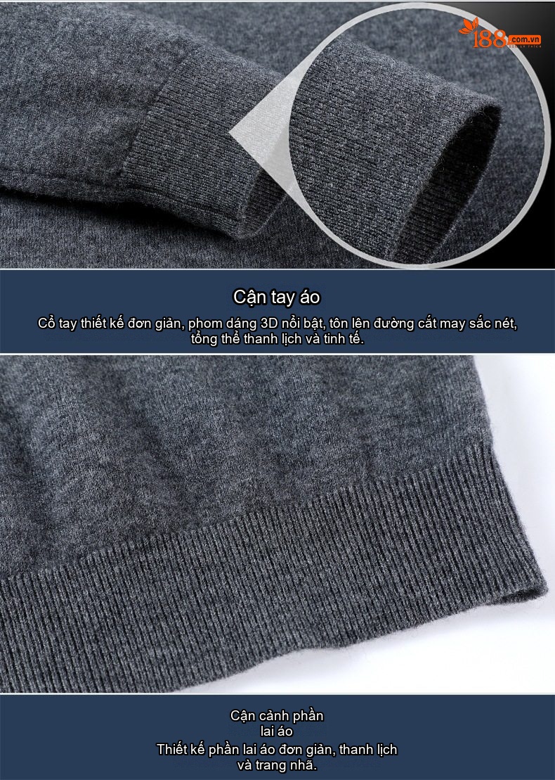 Áo Len Nam Cổ Bẻ Erdos Wool Dày Dặn Kiểu Chui Đầu Dành Cho Trung Niên Màu Be, Xám, Đỏ, Đỏ Tía chi tiết 37