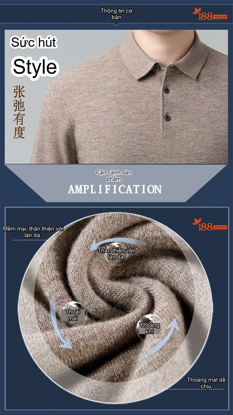 Áo Len Nam Cổ Bẻ Erdos Wool Dày Dặn Kiểu Chui Đầu Dành Cho Trung Niên Màu Be, Xám, Đỏ, Đỏ Tía chi tiết 2