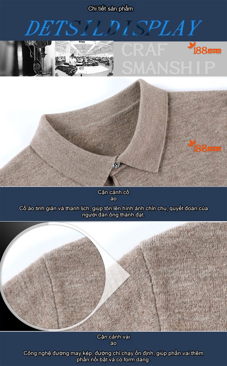 Áo Len Nam Cổ Bẻ Erdos Wool Dày Dặn Kiểu Chui Đầu Dành Cho Trung Niên Màu Be, Xám, Đỏ, Đỏ Tía chi tiết 34