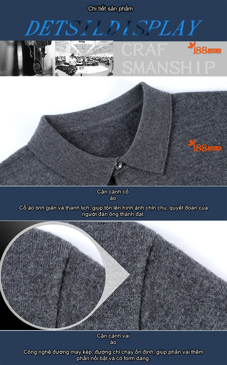 Áo Len Nam Cổ Bẻ Erdos Wool Dày Dặn Kiểu Chui Đầu Dành Cho Trung Niên Màu Be, Xám, Đỏ, Đỏ Tía chi tiết 36