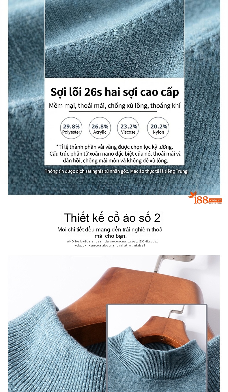 Áo Len Nam Cổ Lọ Dệt Kim Giữ Ấm Dáng Ôm Màu Xanh, Đen, Trắng, Xám... chi tiết 3