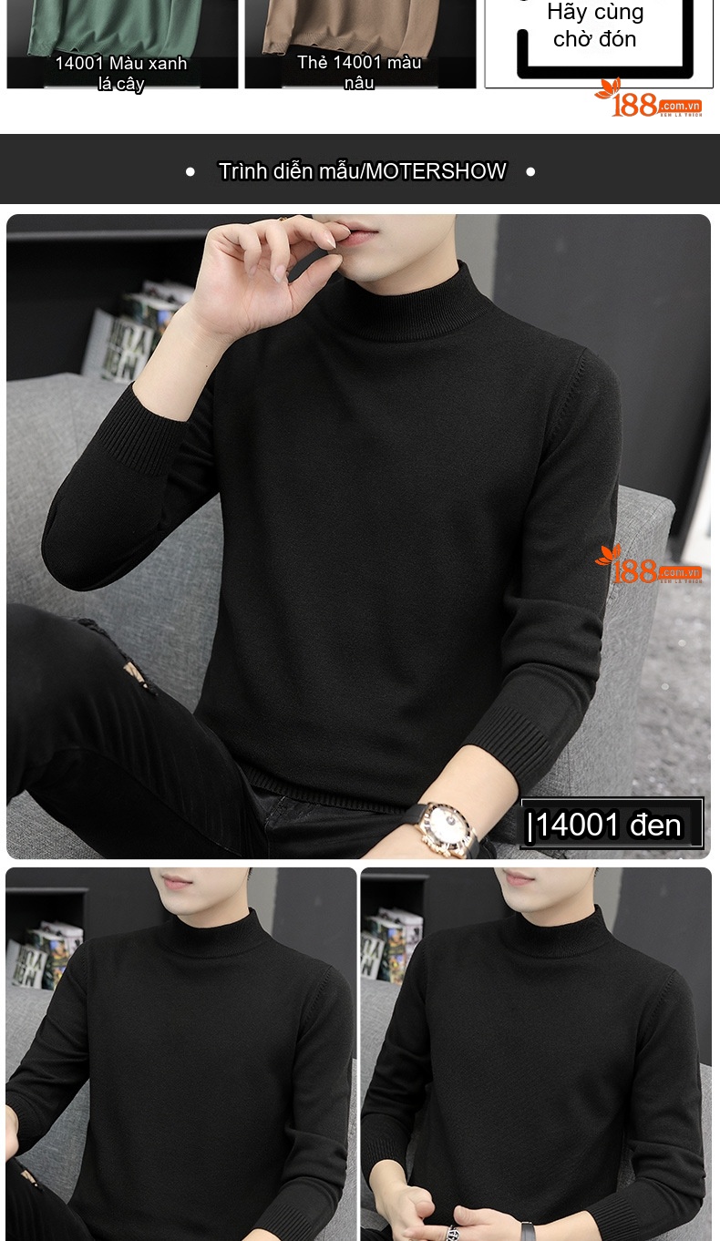 Áo Len Nam Cổ Lọ Dệt Kim Giữ Ấm Dáng Ôm Màu Xanh, Đen, Trắng, Xám... chi tiết 9