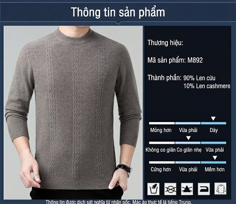 Áo Len Nam Cổ Lọ Nửa Cao Dệt Kim Lông Cừu Dày Dặn Giữ Ấm Màu Xám, Đen chi tiết 3