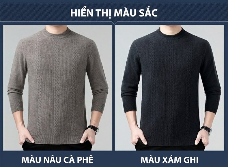 Áo Len Nam Cổ Lọ Nửa Cao Dệt Kim Lông Cừu Dày Dặn Giữ Ấm Màu Xám, Đen chi tiết 4