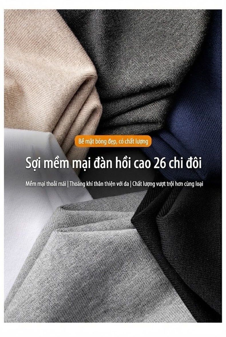Áo Len Nam Dáng Ôm Cổ Sơ Mi Dệt Kim Tay Dài Màu Xám, Đen chi tiết 2