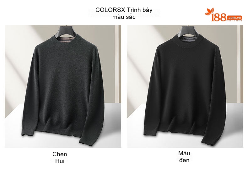 Áo Len Nam Dệt Kim Cổ Tròn Lông Cừu Cashmere Màu Đen, Xám, Be chi tiết 2