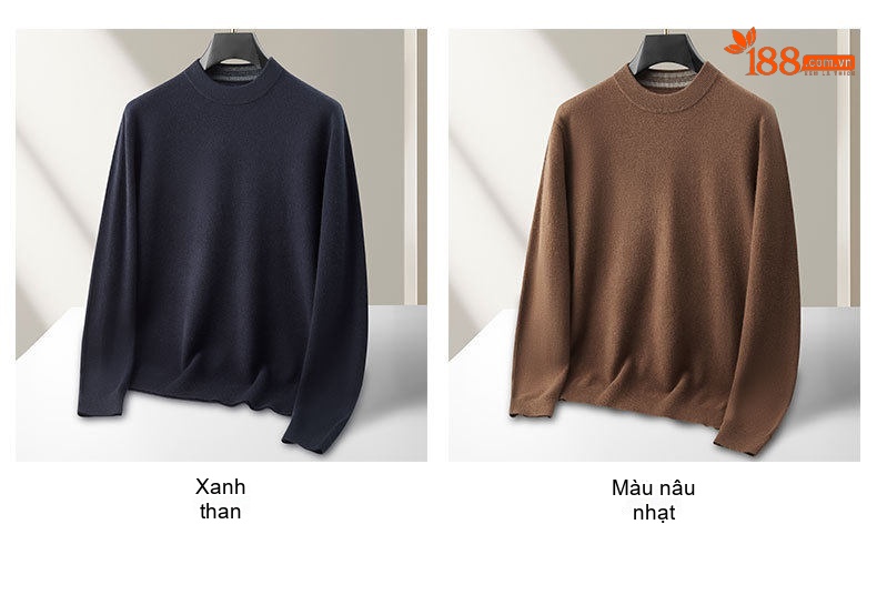 Áo Len Nam Dệt Kim Cổ Tròn Lông Cừu Cashmere Màu Đen, Xám, Be chi tiết 3