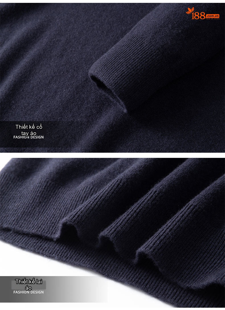 Áo Len Nam Dệt Kim Cổ Tròn Lông Cừu Cashmere Màu Đen, Xám, Be chi tiết 15