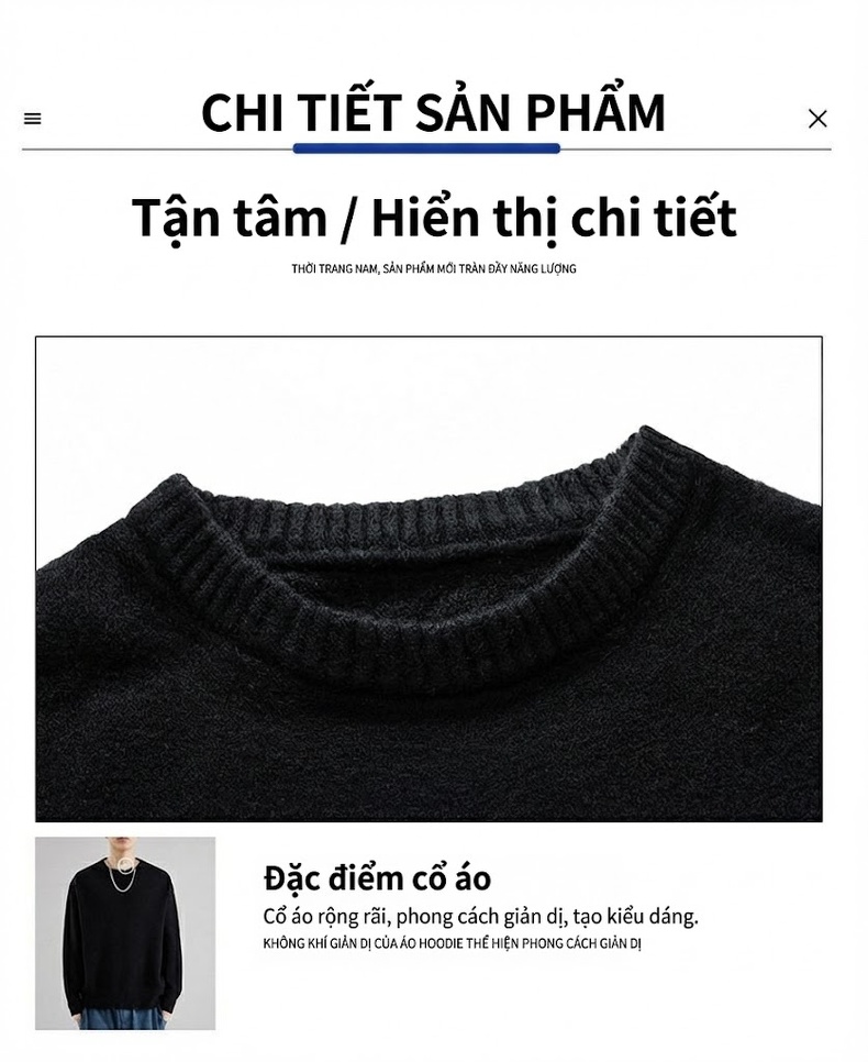 Áo Len Nam Dệt Kim Cổ Tròn Màu Đen, Xanh Da Trời, Đỏ, Trắng Kem... chi tiết 28