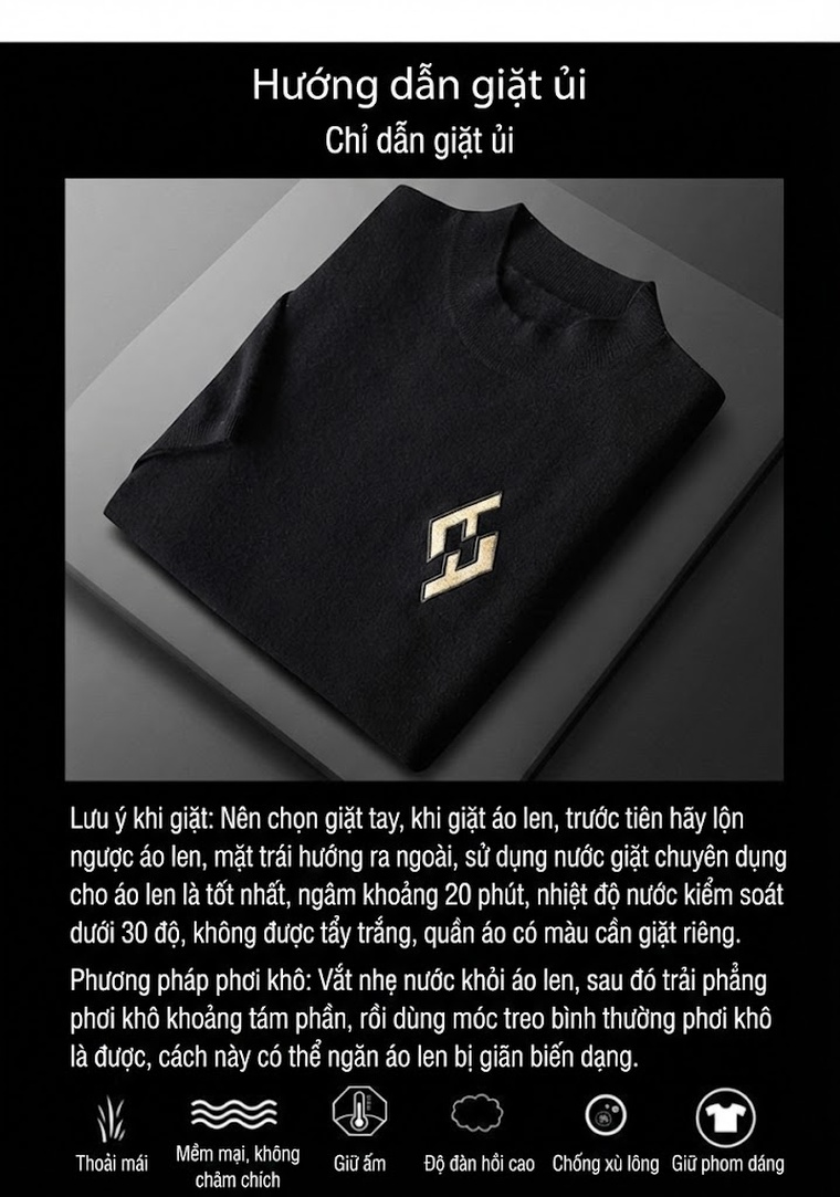 Áo Len Nam Tay Ngắn Cổ Lọ Dệt Kim Ôm Dáng Màu Xám, Đen chi tiết 4