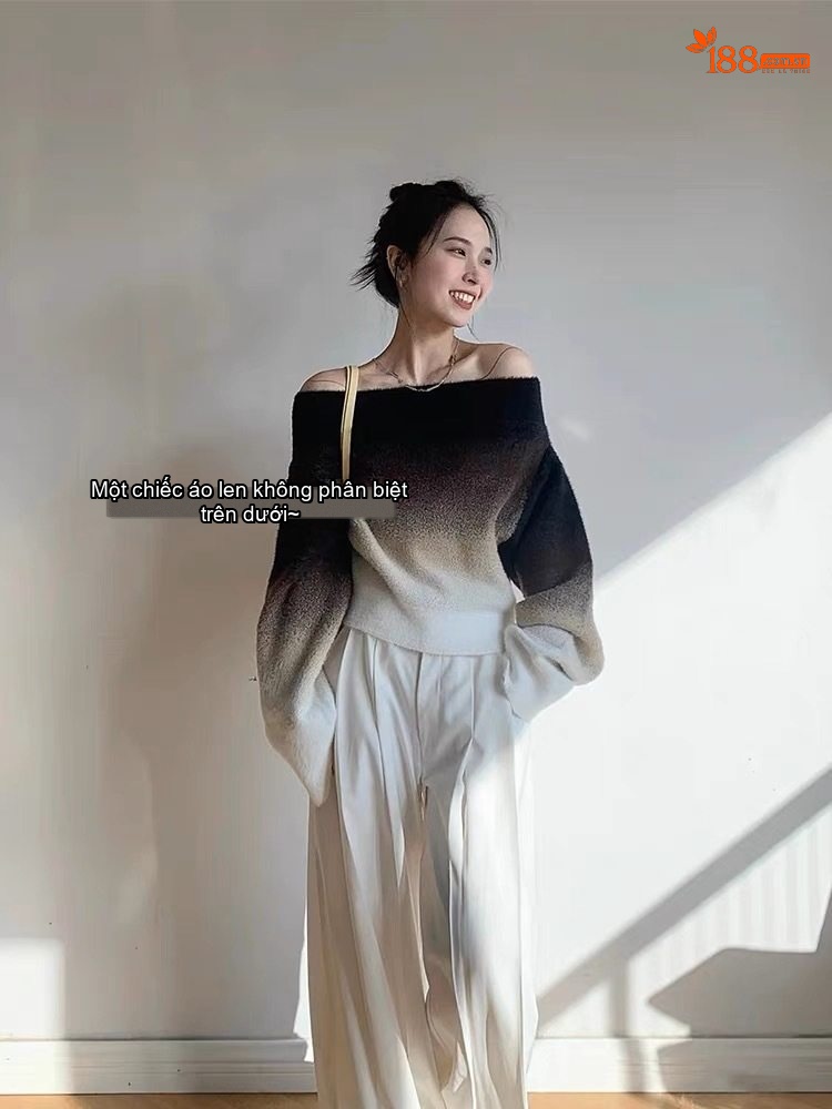 Áo Len Nữ Dệt Kim Hở Vai Tay Dài Form Rộng Màu Trắng, Nâu, Đen chi tiết 13