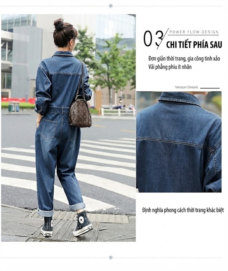 Áo Liền Quần Jean Nữ Dáng Rộng Phong Cách Retro Trẻ Trung chi tiết 8