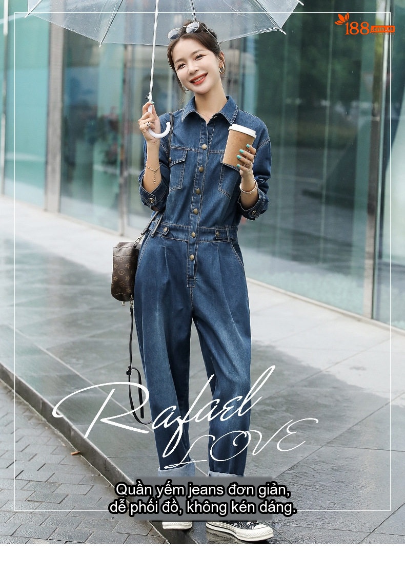 Áo Liền Quần Jean Nữ Dáng Rộng Phong Cách Retro Trẻ Trung chi tiết 1