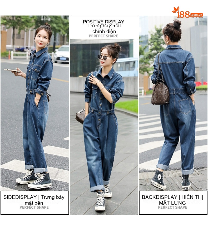 Áo Liền Quần Jean Nữ Dáng Rộng Phong Cách Retro Trẻ Trung chi tiết 4